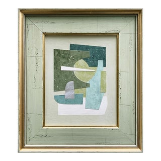 Celadon Green Contemporary Abstract Collage 2, Framed For Sale