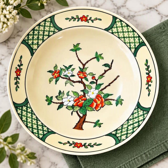 Ceramic Chinese Hand Painted Apple Blossom Bowl For Sale - Image 7 of 9