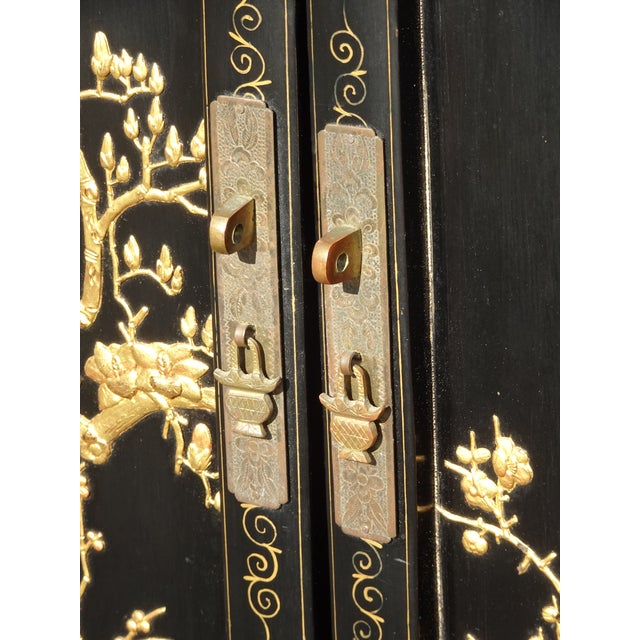 Vintage Oriental Chinese Chinoiserie Black Lacquer Cabinet W Drawers 1of2 For Sale - Image 10 of 15