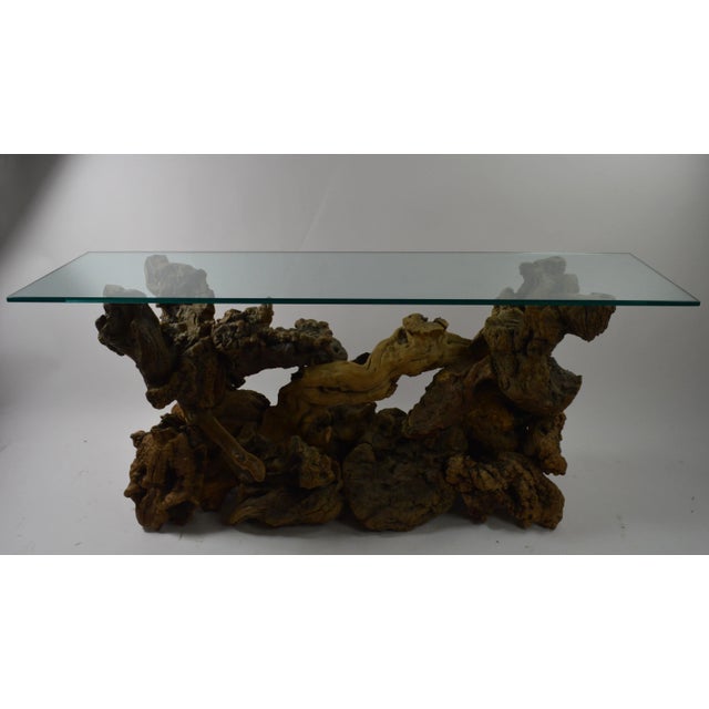 Root Burl Glass Top Console Table For Sale - Image 12 of 13