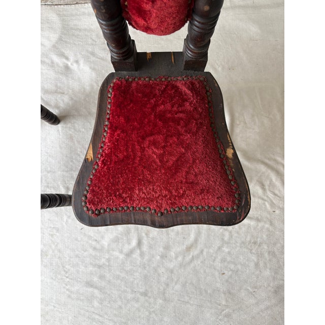 Textile Vintage Spanish Revival Prayer Chairs With Red Velvet Upholstery – Pair For Sale - Image 7 of 18