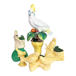 Vintage Ceramic Birds Curated Collection Yellow, Green and White With Vases- 7 Pieces