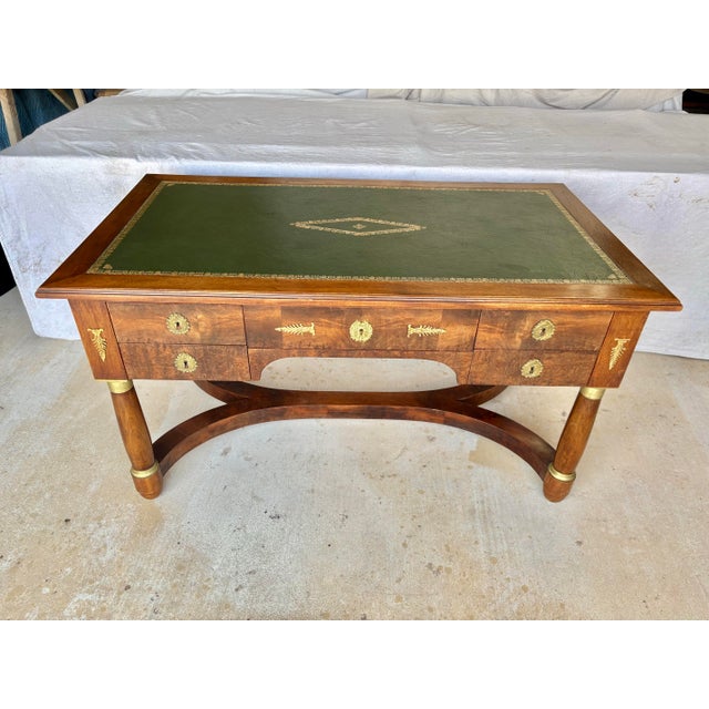 Early 20th Century French Empire Style Walnut Leather Top Desk For Sale - Image 4 of 12