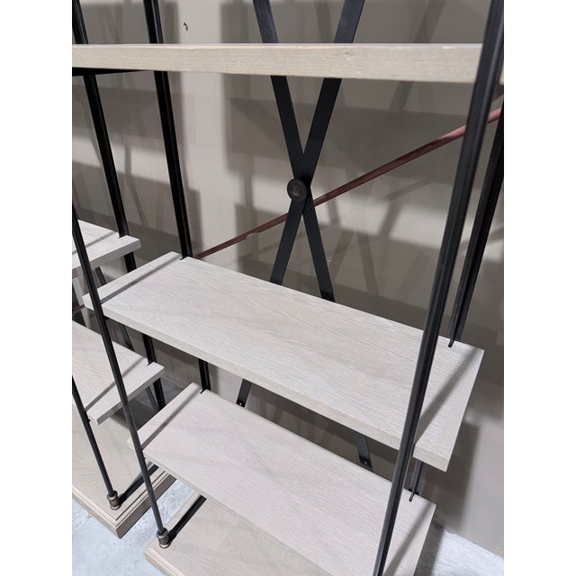 Pair of Restoration Hardware French Library Oak & Iron Open Shelving Étagères For Sale In New York - Image 6 of 8