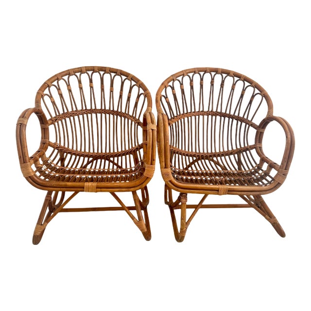 Pair of Vintage Rattan Chairs For Sale