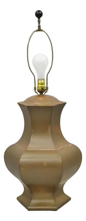 Vintage Chinoiserie Patinated Copper Hexagonal Oriental Ginger Jar Table Lamp