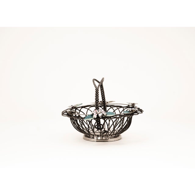 Hollywood Regency Wire Basket with Floral Decor, 1950s For Sale - Image 4 of 10