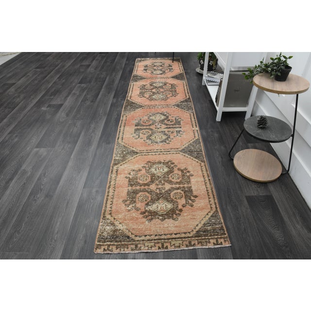 Traditional 1970s Vintage Turkish Oushak Handmade Wool Cotton Orange Runner Rug For Sale - Image 3 of 11