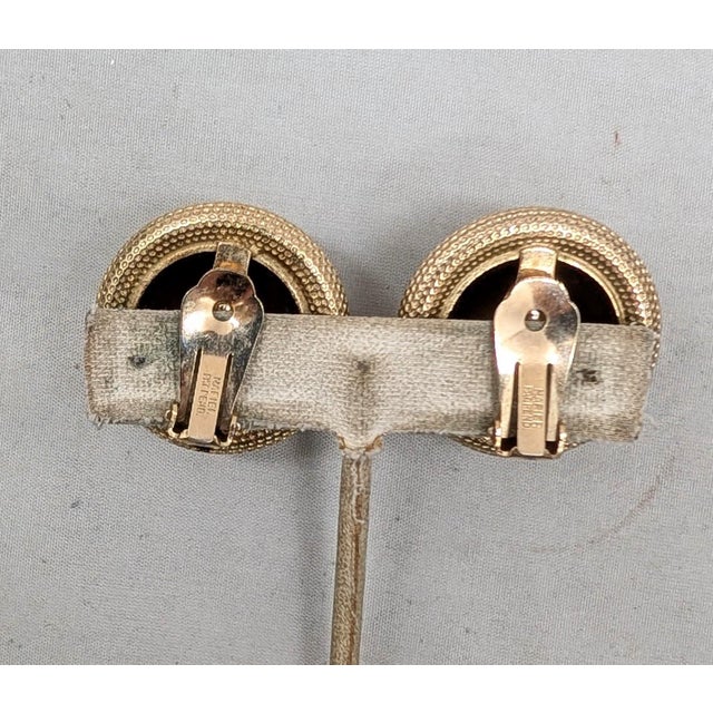 1950s Vintage 1950s Signed Napier Goldtone Cabochon Faux-Garnet & Pearl Clip Earrings-2 Pieces For Sale - Image 5 of 7