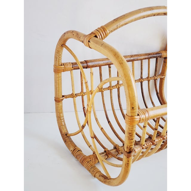 Tan Mid-Century Bamboo & Rattan Magazine Rack For Sale - Image 8 of 12
