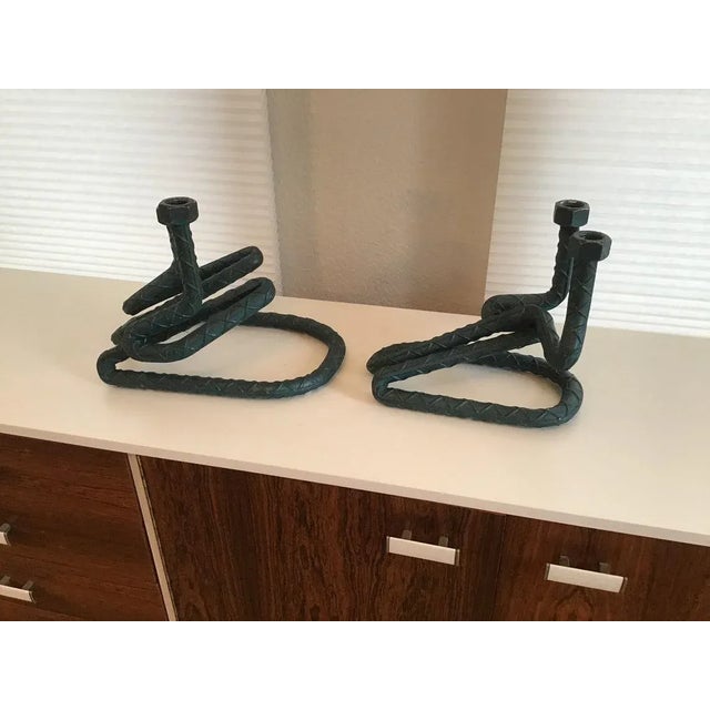 Black Vintage Modern Metal Candle Holders - A Pair For Sale - Image 8 of 11
