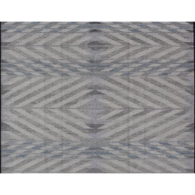 Scandinavian Flat-Weave Light Grey and Blue Rug by Keivan Woven Arts, 9'1 X 12'1 For Sale - Image 10 of 12