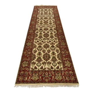 Agra Runner 4’2” X 12′ Ivory Wool Traditional Hand-Knotted Oriental Rug For Sale