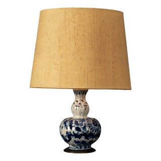 20th Century Table Lamp in Blue and White with Brass Holders from Delft Ceramic For Sale
