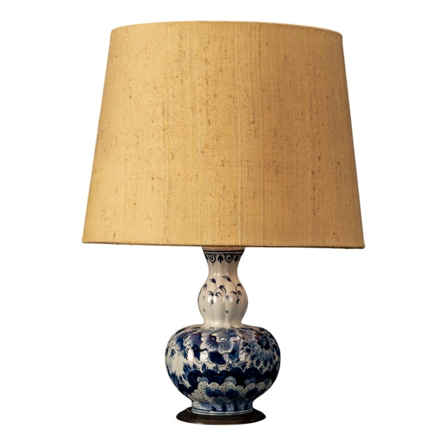20th Century Table Lamp in Blue and White with Brass Holders from Delft Ceramic For Sale