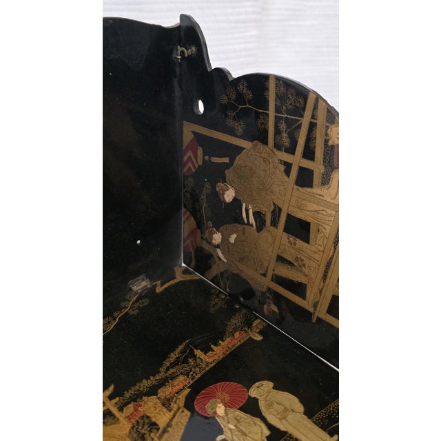 19th Century Chinoiserie Black Lacquer Wall Pocket and Paper Divider Ensemble For Sale - Image 12 of 12
