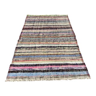 Vintage Striped Turkish Kilim Rug - 63" X 102" For Sale
