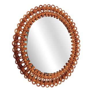 Round Rattan Mirror attributed to Franco Albini, 1960s For Sale