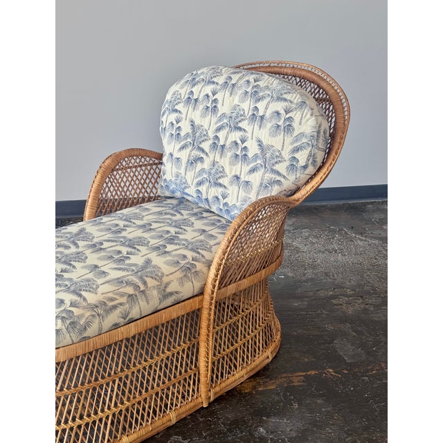 Boho Chic Vintage Boho Peacock Wicker Chaise With Tropical Cushions For Sale - Image 3 of 18