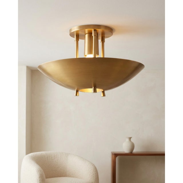 Handmade Mid-Century Modern Brass Flush Mount Ceiling Light Art Deco Organic Design Lighting for Entryway, Bedroom, Dining For Sale - Image 10 of 16