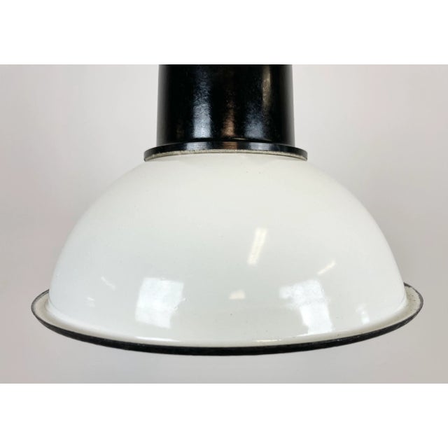 Mid-Century Modern Small Vintage Soviet Industrial Pendant Light in White Enamel, 1960s For Sale - Image 3 of 12