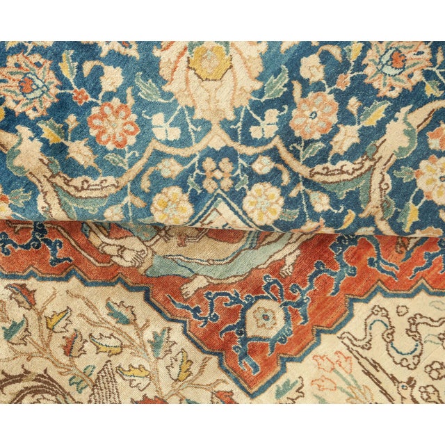 Authentic Persian Tabriz Beige, Blue, Red Handwoven Wool Carpet For Sale In New York - Image 6 of 8