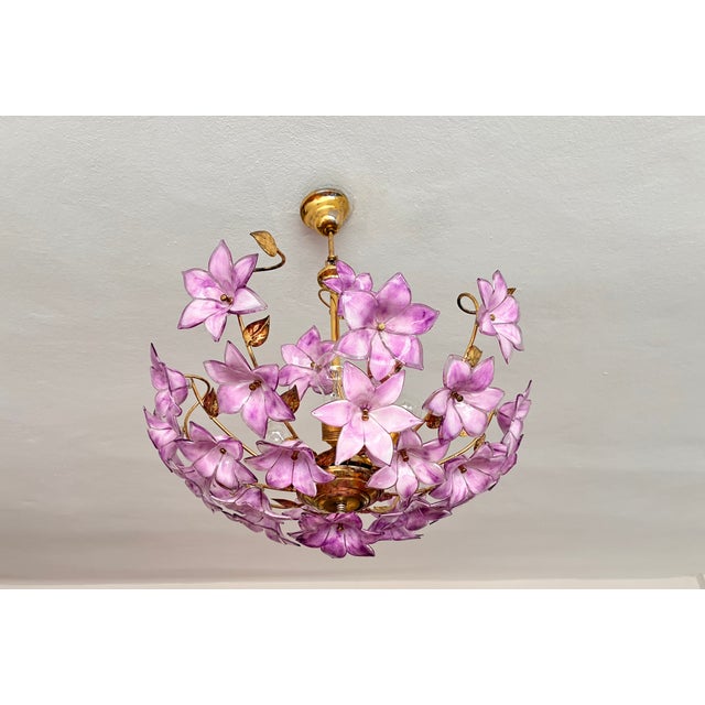 1980s Italian Style Hand-Painted Pink and Purple Murano Glass Floral Chandelier - 4-Light⁠ For Sale - Image 10 of 18