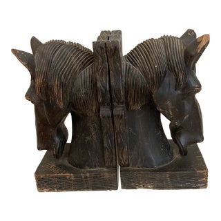 Vintage 1950s Petrified Wooden Equestrian Bookends - a Pair For Sale