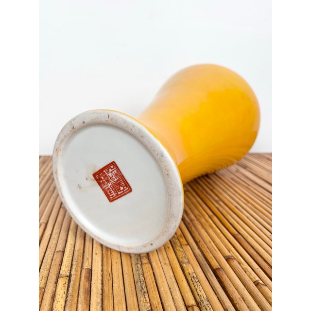 Ceramic Vintage Chinoiserie Yellow Vase For Sale - Image 7 of 7