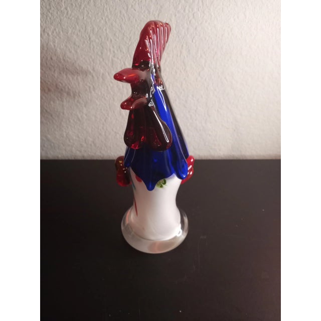 Contemporary 1980s Multicolor Art Glass Rooster Figurine For Sale - Image 3 of 6