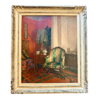 Interior Parisian Signed by Charles Martin Sauvaigo (1881-1970 Nice) Oil on Panel, 1940, France. For Sale