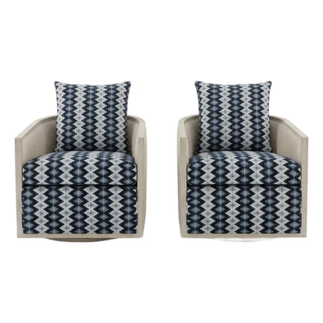 Pair of Taylor King Upholstered Swivel Chairs For Sale