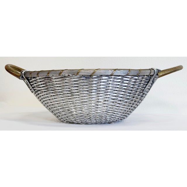 Vintage French Style Silver Woven Handled Basket For Sale - Image 4 of 10