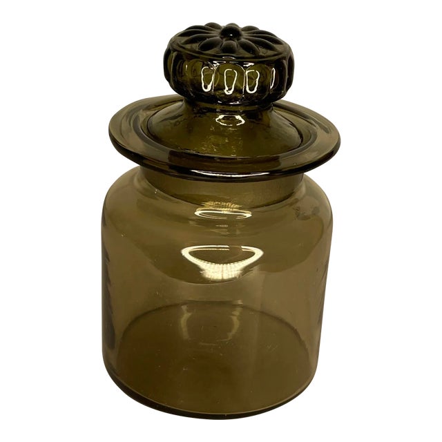 Vintage Smoked Glass Canister With Lid For Sale