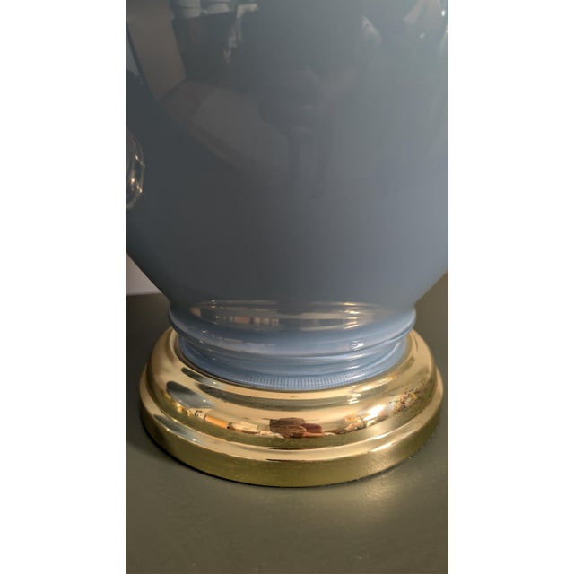 Vintage Powder Blue Ginger Jar Table Lamps, Pair of 2 With Brass-Tone Bases For Sale - Image 9 of 10