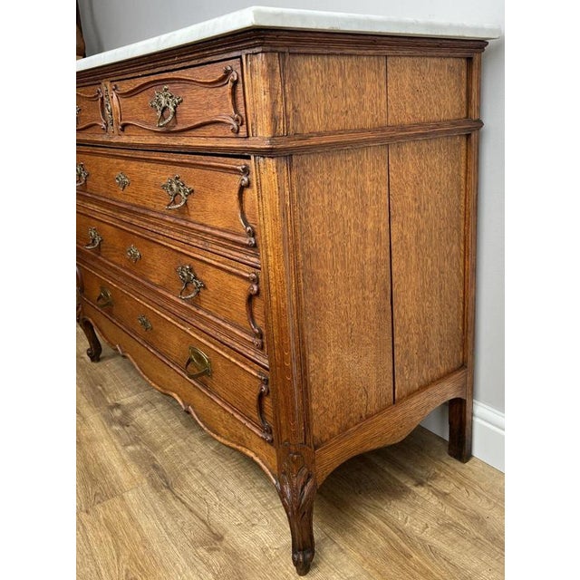 Antique French Oak Marble Top Chest of Drawers For Sale - Image 9 of 16