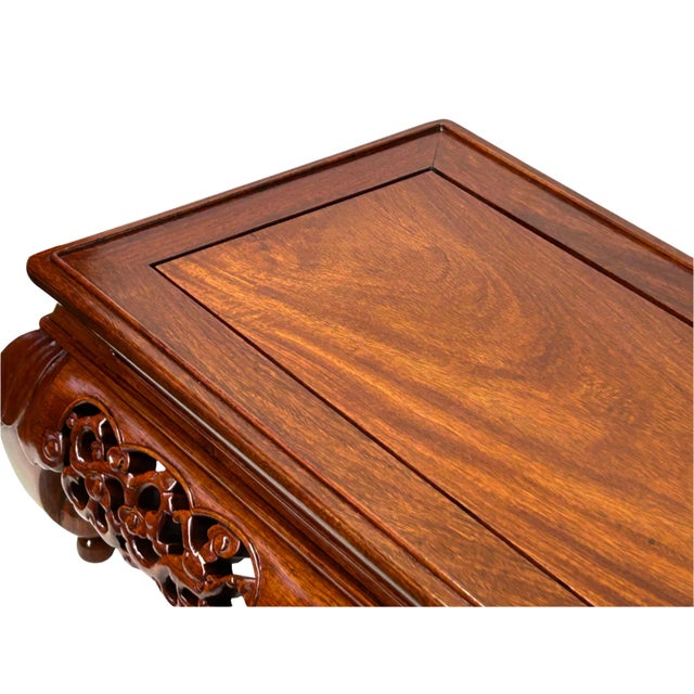 Oriental Brown Stain Flower Carving Rectangular Display Easel Stand For Sale - Image 11 of 12
