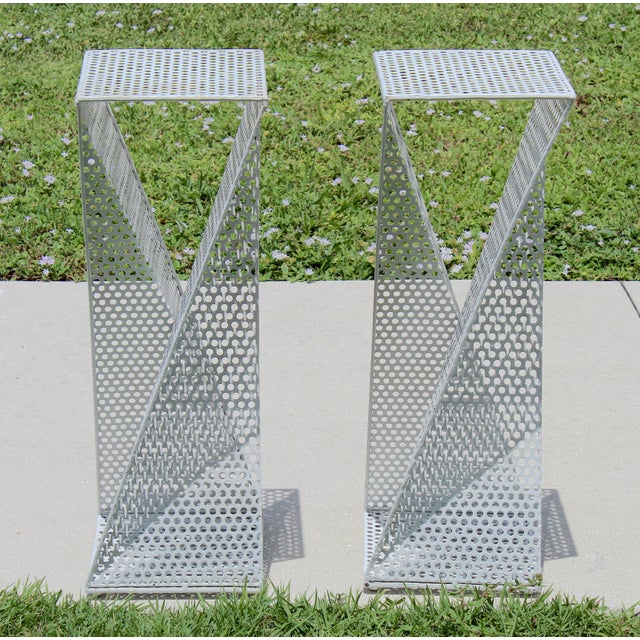 1960s Vintage 1960s Mathieu Matégot Style Sculptural Perforated Metal Pedestals – Pair of Mid-Century Modern Plinths For Sale - Image 5 of 16
