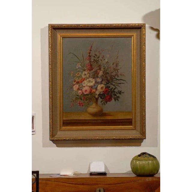 Sky Blue Italian Rococo 1770s Framed Still-Life Painting Depicting a Bouquet of Flowers For Sale - Image 8 of 9