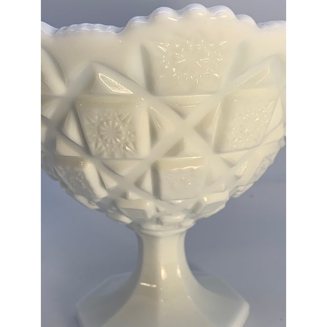 Mid-Century Modern Mid 20th Century Footed Round Bowl Old Quilt Pattern Milk Glass by Westmoreland For Sale - Image 3 of 7