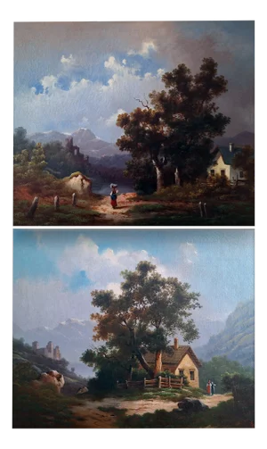 Franz Steinfeld, Landscapes, Oil Paintings, Late 1800s, Set of 2