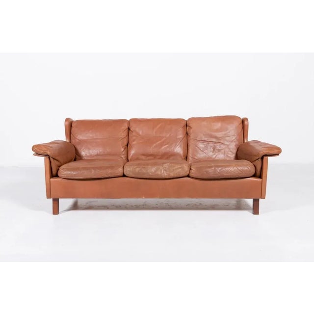Danish Modern Cognac Leather Wing Sofa, 1970s For Sale - Image 10 of 10