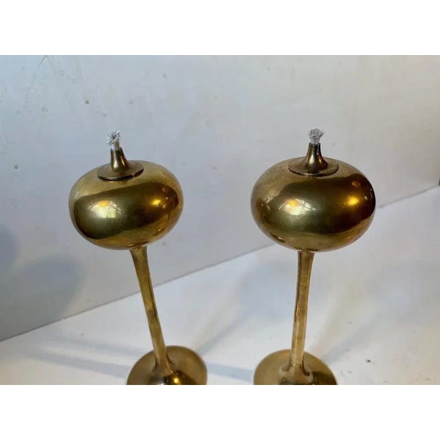 Scandinavian Modern Brass Oil Lamps, 1970s, Set of 2 For Sale - Image 4 of 8