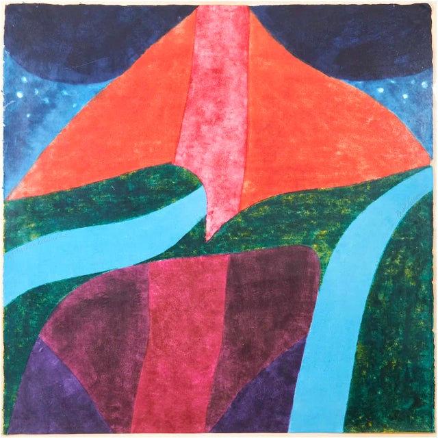 A striking large-scale original color woodcut, "Road to Ketchikan," by celebrated American printmaker Carol Summers...