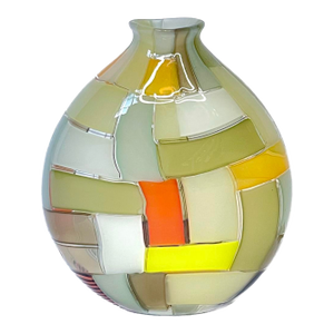 Signed Vintage Robin Mix Patchwork Glass Vase
