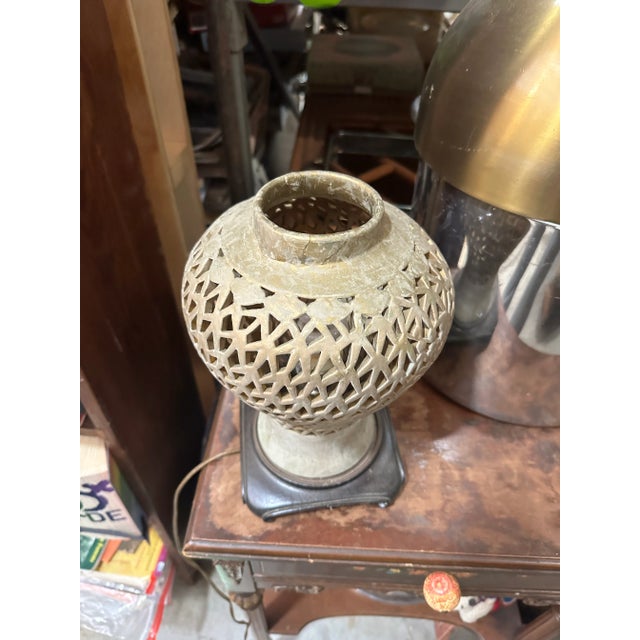 Cream Vintage Cream Colored Ceramic Abstract Lamp For Sale - Image 8 of 8