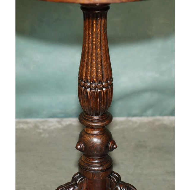 Wood Antique Victorian Hand Carved Chess Table with Ornately Fluted Base For Sale - Image 7 of 12