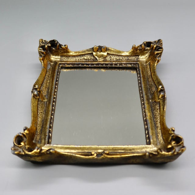 Rococo Vintage Mid-Century e.a. Riba Co. Gilt Rococo Wall Mirror or Vanity Tray For Sale - Image 3 of 8