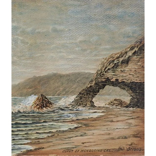 Traditional Antique 1903 California Coast Watercolor Painting For Sale - Image 3 of 5