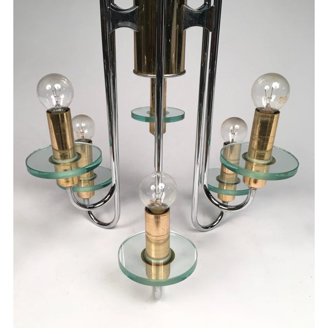 Mid-Century Modern Chrome, Glass & Brass Chandelier by Gaetano Sciolari For Sale - Image 6 of 9